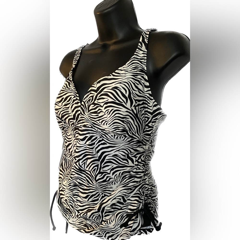 Simon Chang BLK/WHT ZEBRA Tankini Top, 10 (D cup) Winter